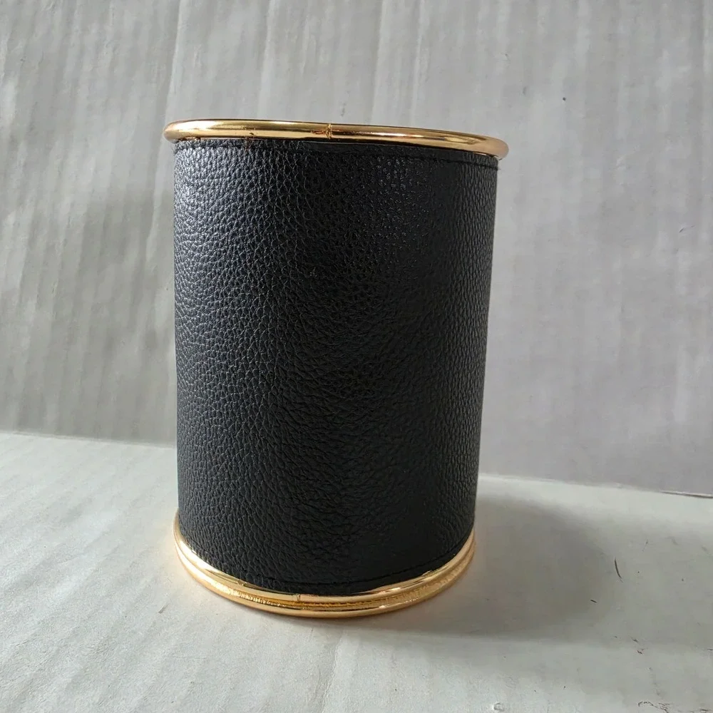 Kenneth Cole New York Leather Desk Organizer Pen Pencil Cup Holder Black Gold